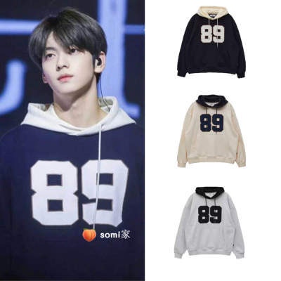 somi家 韩国直邮waikei球服字母89拼色抽绳连帽卫衣崔秀彬 姜涩琪