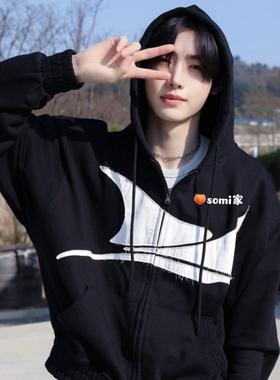 somi家 韩国glack贴布连帽卫衣拉链外套沈载伦 朴成训 黄铉辰同款