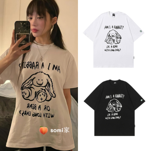 韩国直邮 T恤大耳兔子短袖 韩国nice clu短袖 宽松 ghost somi家