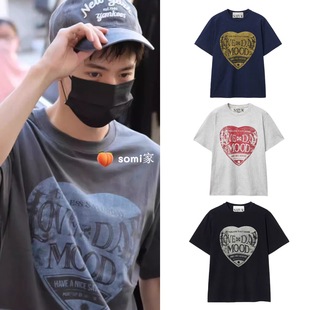 somi家 韩国直邮 黄礼志同款 SATUR爱心印花氛围感街头风短袖T恤