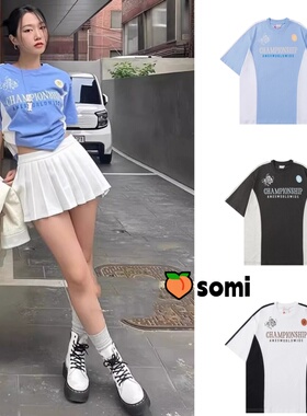 somi家直邮~韩国ames短袖球衣拼色字母宽松徐明浩同款复古男女7