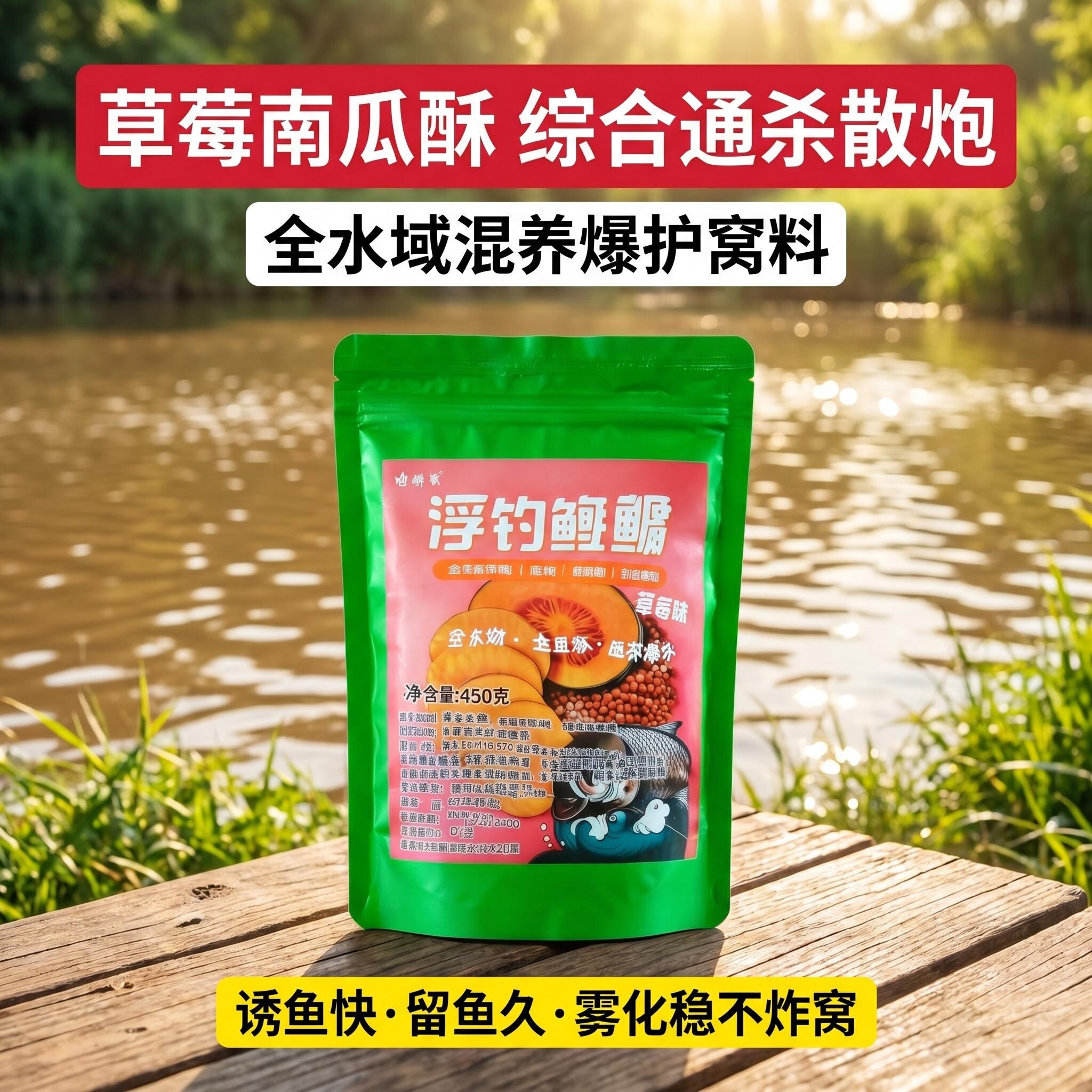 草莓味南瓜酥浮钓鲢鳙专用饵料湖库综合鱼情滑口鱼打窝混养一包通