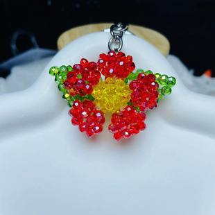 【成品】送你一朵小红花手工串珠手机挂包包挂钥匙扣晶晶珠编制花