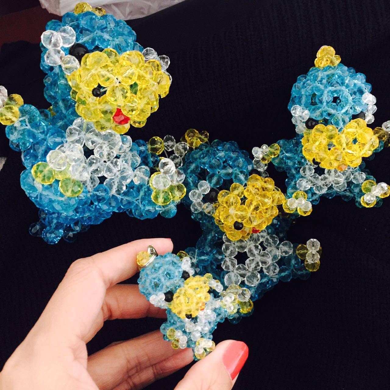 水晶diy串珠成品包挂 钥匙扣  手工编织挂件【蓝恐龙】【绿恐龙】