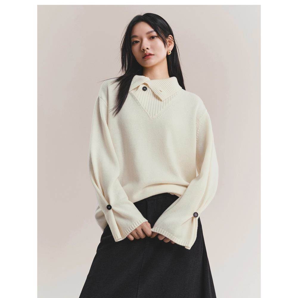 商场同款2025冬季新款时尚百搭竖排扣多领型针织衫女A1EEF4443