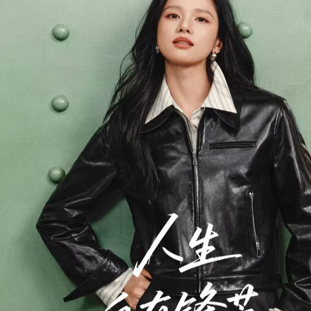 商场同款25冬季新款女装锋姿黑金真皮皮衣极简廓形外套A1BDF4143