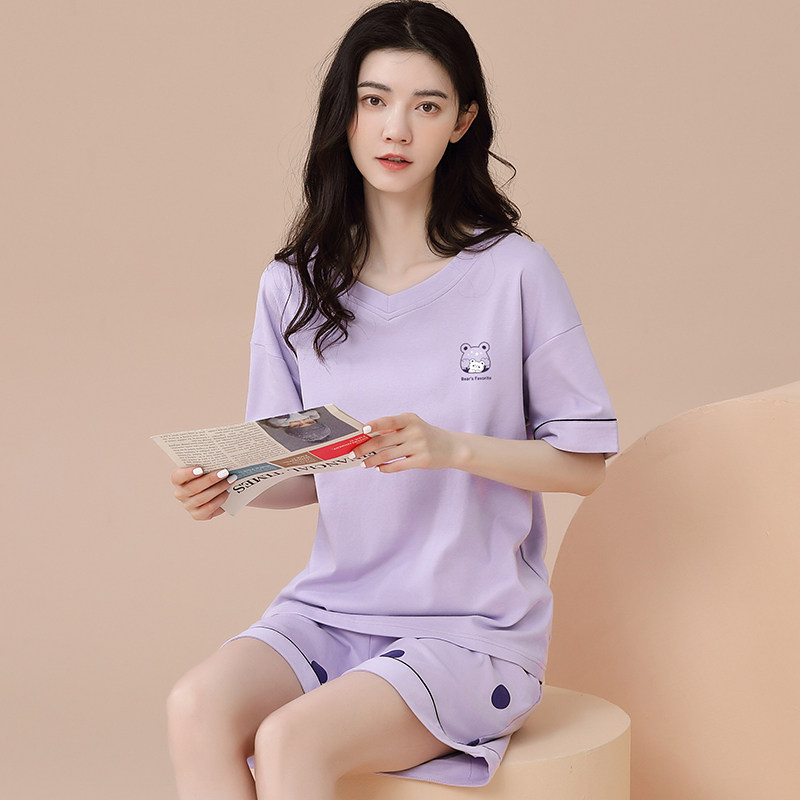 可外穿睡衣女夏薄款休闲纯棉两件套装短袖短裤夏天100%全棉家居服