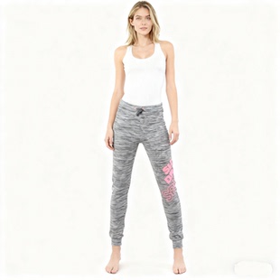 4面高弹透气快干好版型个性大logo印花 极度女款秋冬细绒收腿长裤