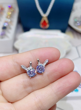 兔子耳钉一克拉星空切薰衣草紫色