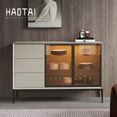 烤漆餐边柜酒柜意式 极简现代实木感应灯收纳玄关柜多功能茶水碗柜