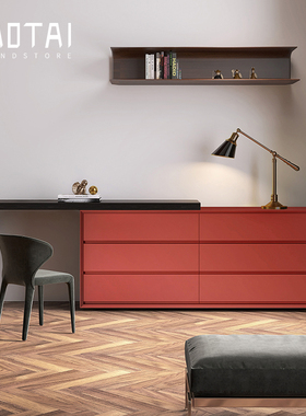 意式极简烤漆梳妆台书桌斗柜一体现代卧室电视柜电脑桌整装多功能