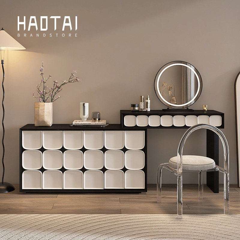 意式极简烤漆梳妆台收纳斗柜一体卧室简约现代床尾可伸缩化妆桌