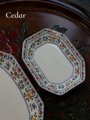 cedar八角盘餐具碎花餐盘陶瓷家用盘子甜点盘高温瓷白瓷果盘