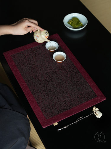 慢蓝 | 新中式香云纱红云纱印花茶席垫子 茶垫主人席 茶道具42*28
