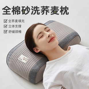 家用助睡眠男专用成人小整头皮壳 全棉荞麦枕头枕芯护颈椎一对二装
