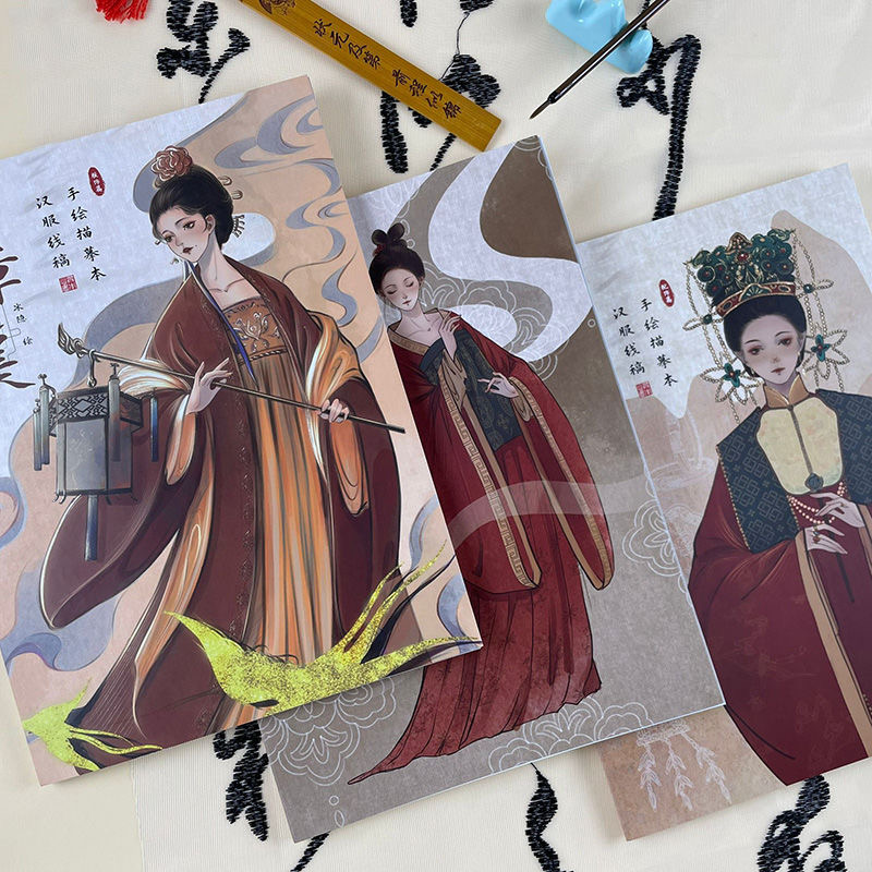 白描工笔勾线素材中国风汉服线描
