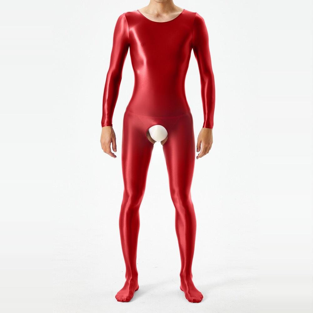 塑身全包连体衣男士油亮丝滑高弹运动开裆免脱大码全身连体紧身衣