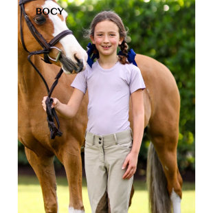 BOCY马术服上衣女儿童大童短袖T恤骑士服障碍舞步训练骑马服英伦