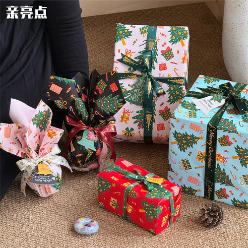 平安祝福圣诞节包装纸苹果花束包花纸鲜花礼物防水纸手工diy材料