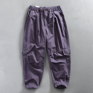 美式复古工装裤男款设计感紫色休闲裤宽松阔腿男裤子百搭潮流帅气