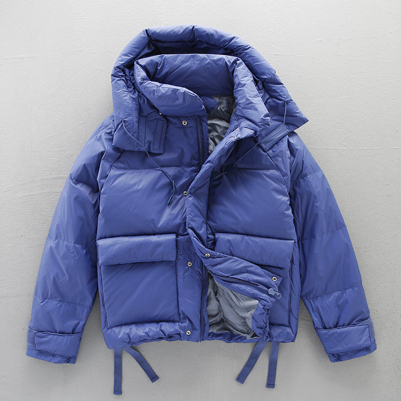 国潮蓝色羽绒服男冬季痞帅防寒加厚面包服高级感带帽袄子冬天外套
