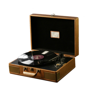 巫1900黑胶唱片机动磁系统木质可充电便携式 皮箱唱机复古LP留声机