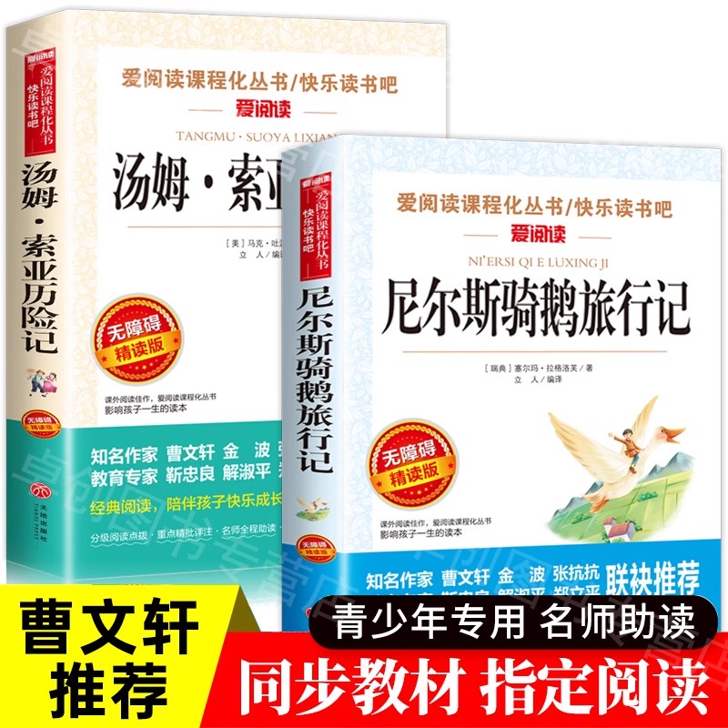 尼尔斯骑鹅旅行记六年级正版下册必读课外书 汤姆索亚历险记 完整版原著原版青少年版马克吐温快乐读书吧小学生6年级课外阅读书籍 书籍/杂志/报纸 儿童文学 原图主图