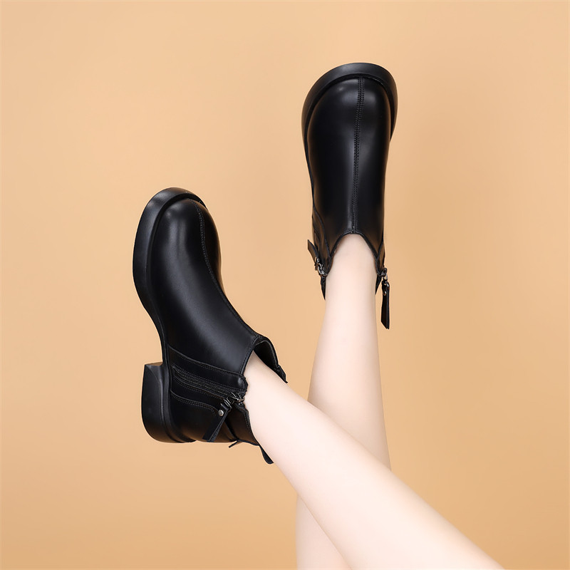 2024秋冬新款真皮软底妈妈短靴加绒保暖防滑马丁靴平底女靴子裸靴,女鞋,马丁靴,淘宝优惠券,粉丝福利购,淘宝优惠卷