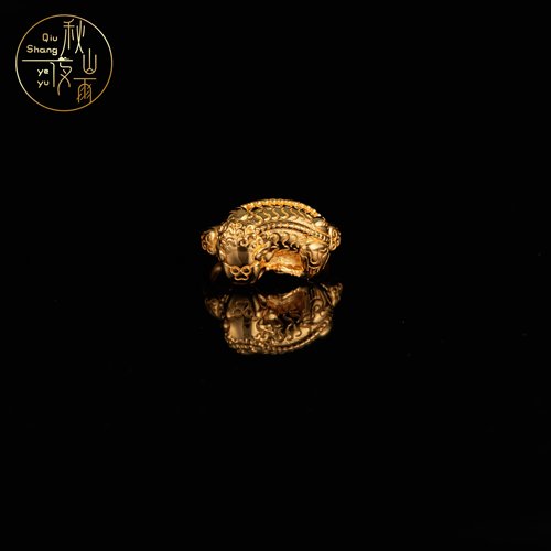 秋山夜雨 复原明代金卧狮戒指活动口纯银镀金文创首饰博物馆同款