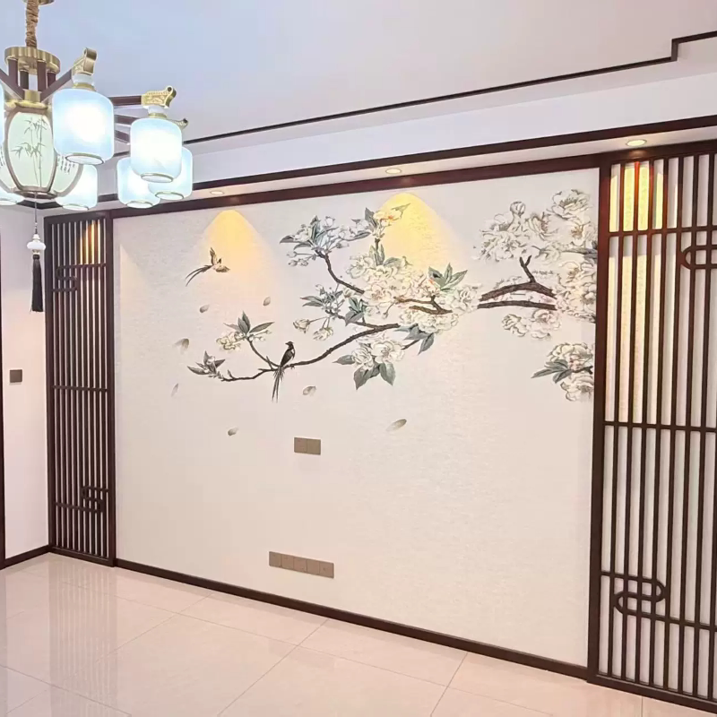 独绣刺绣无缝壁布花鸟玉兰芬芳客厅电视沙发背景墙独秀布新中式