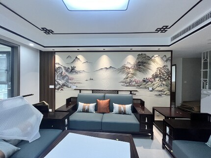 独绣山水壁布墙布新中式沙发客厅电视新品独秀背景墙壁画刺绣墙纸
