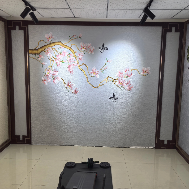 新中式花鸟刺绣无缝壁布