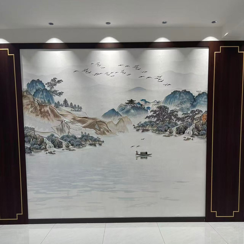 印加绣独绣刺绣新中式背景墙布