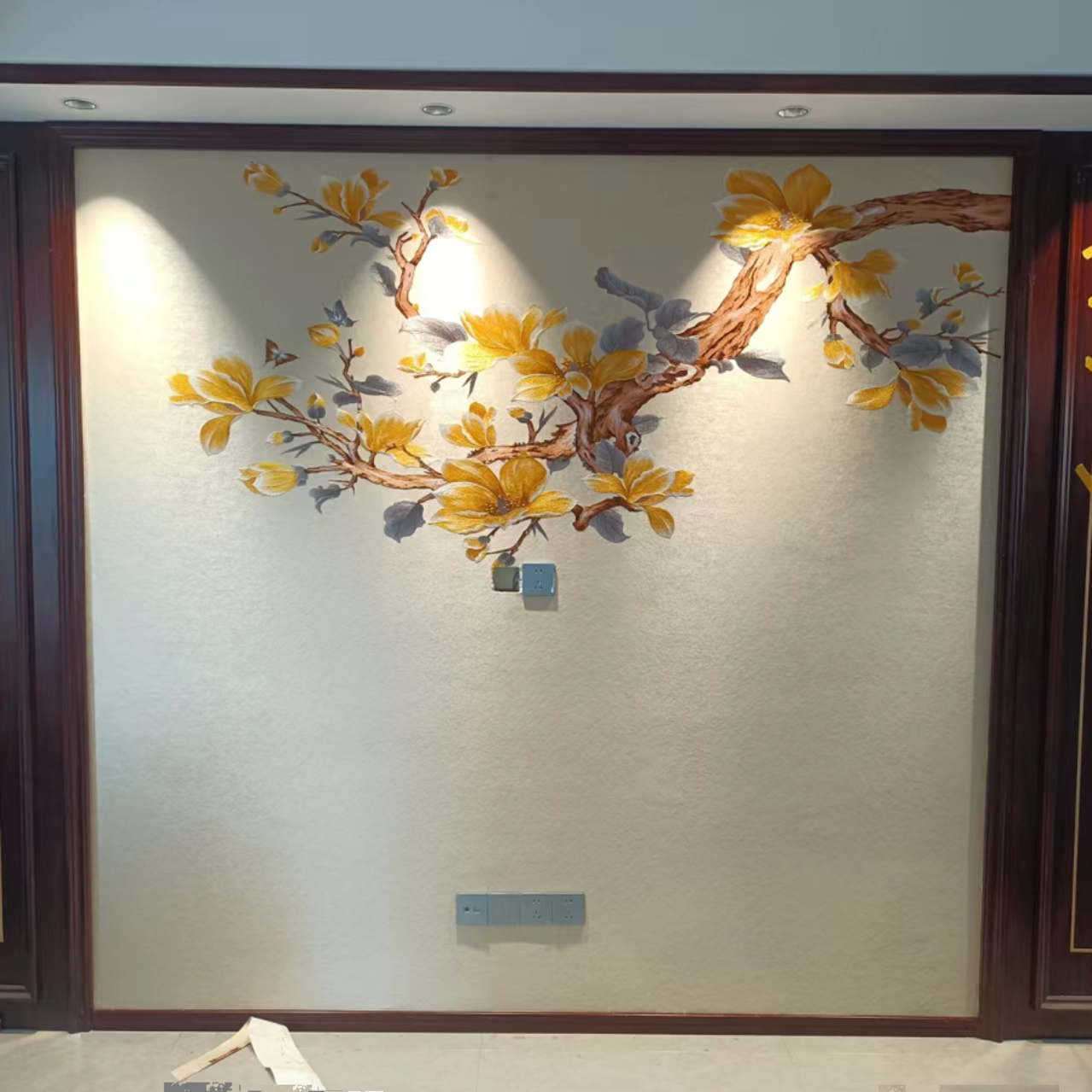 客厅卧室刺绣新中式花鸟壁布