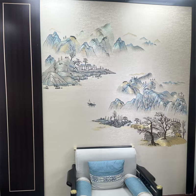 苏绣独绣悠然山居画轻奢中式墙布