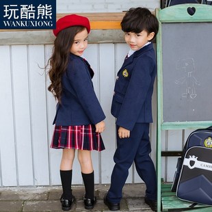 男女童冬季加绒加厚西装套装幼儿园园服秋冬装小学生校服妮子外套