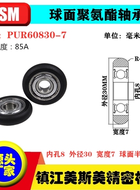 美斯美球面包胶轴承滑轮85A聚氨酯压线轮静音耐磨MSM-PUR60830-7