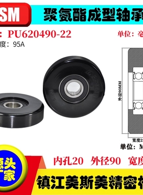 美斯美黑色包胶轴承滑轮95A聚氨酯滚轮静音耐磨MSM-PU620490-22