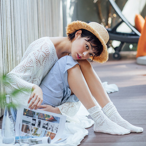 渔网袜夏季中筒袜子女袜薄款ins潮纯白色堆堆袜性感丝袜日系可爱