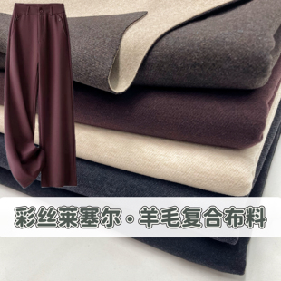 秋冬加厚彩丝莱塞尔醋酸羊毛复合裤子布料弹力保暖外套服装面料