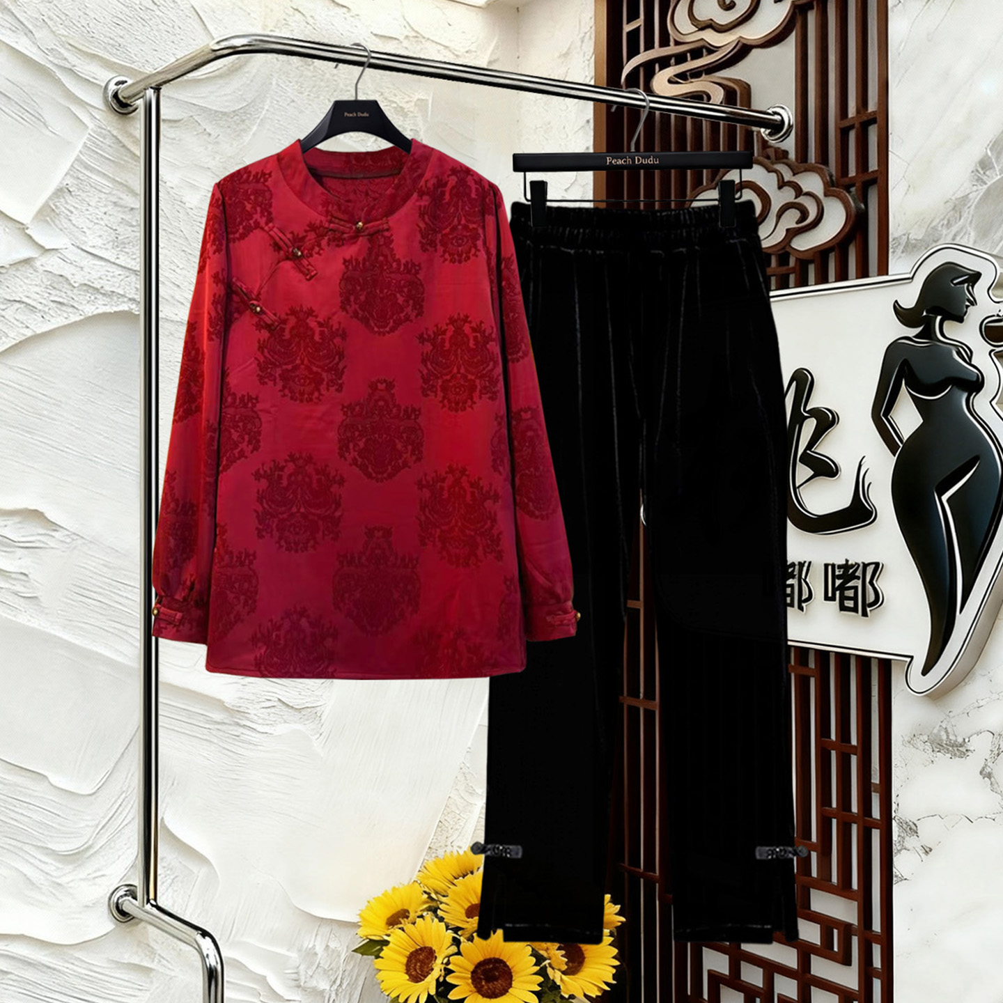 新中式大码女装提花长袖衬衫