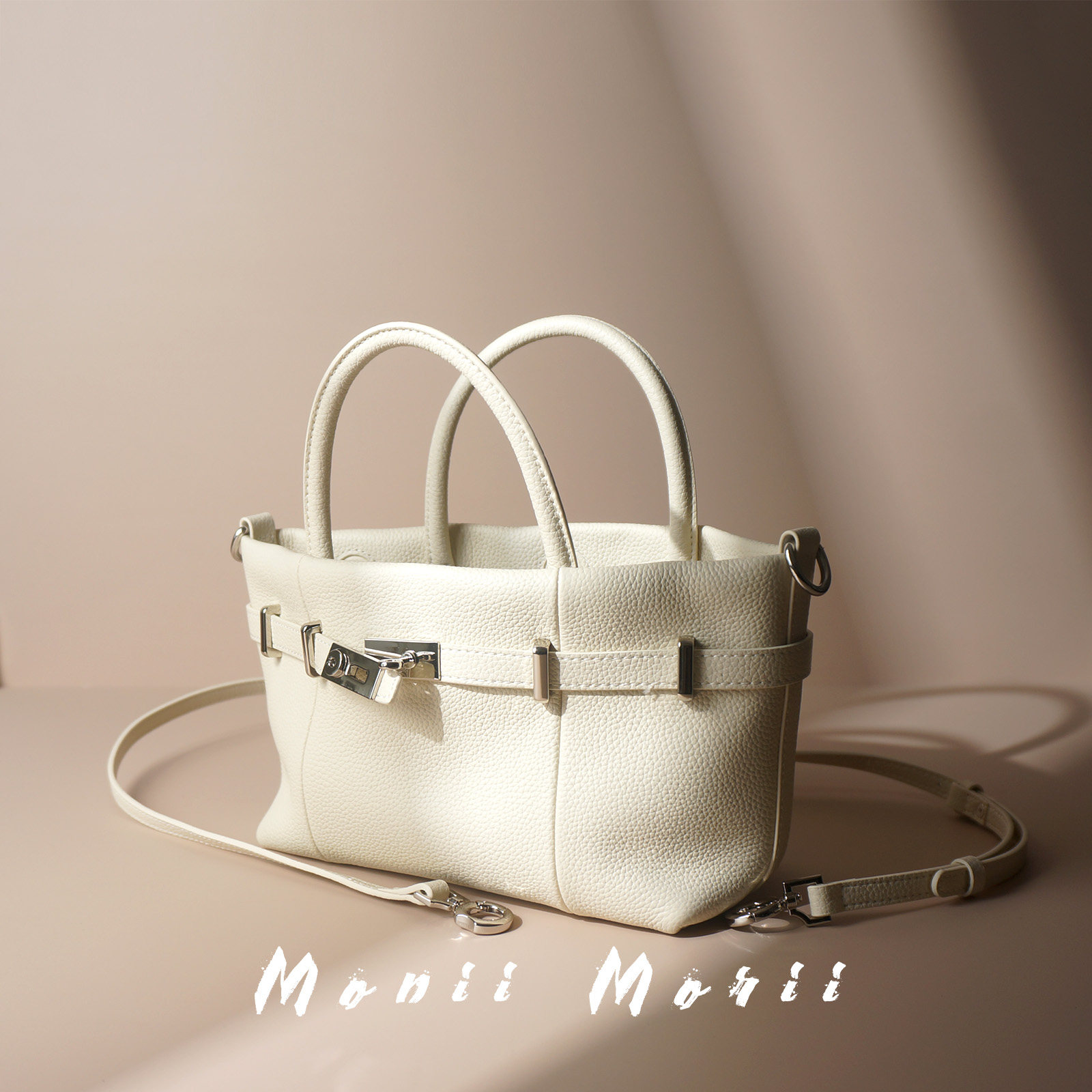 怪兽君法式小众手提包头层牛皮通勤单肩包真皮小托特包荔枝纹斜挎