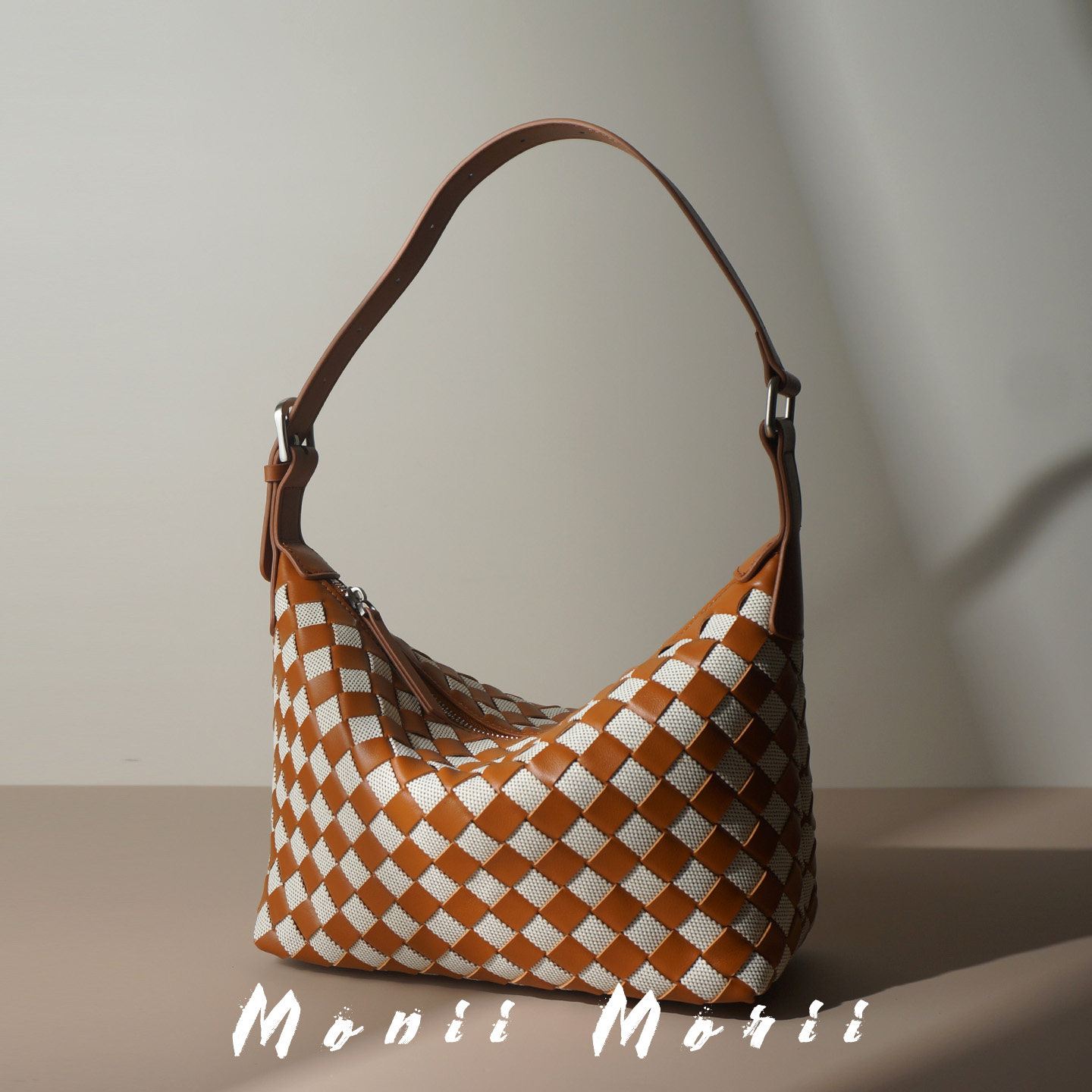 怪兽君小众法式腋下包可斜挎真皮编织帆布饺子包手拎包真皮女包包