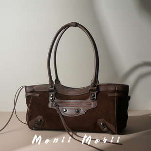 怪兽君2025秋冬新款 单肩包手拎 真皮腋下包磨砂牛皮机车包复古时尚