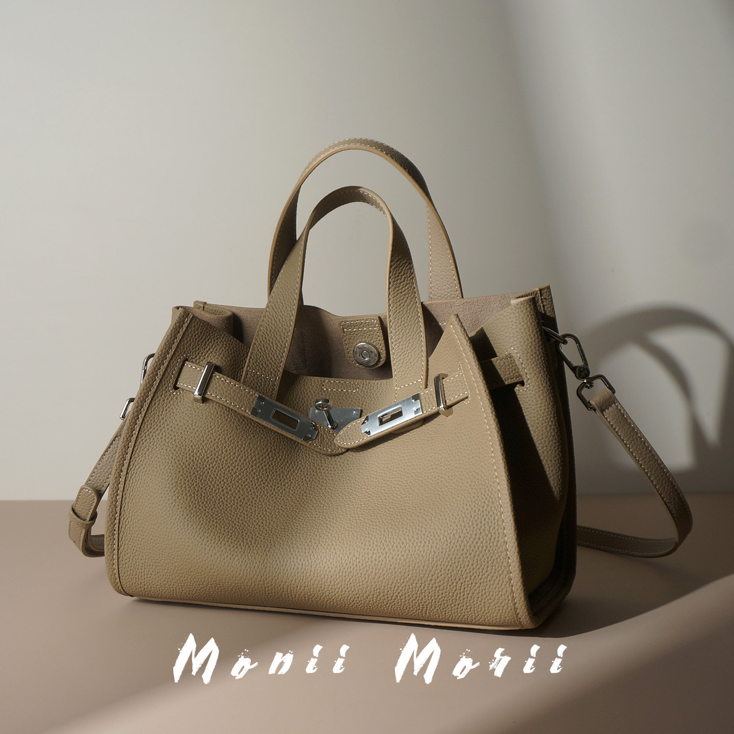 怪兽君头层牛皮通勤托特包斜挎包