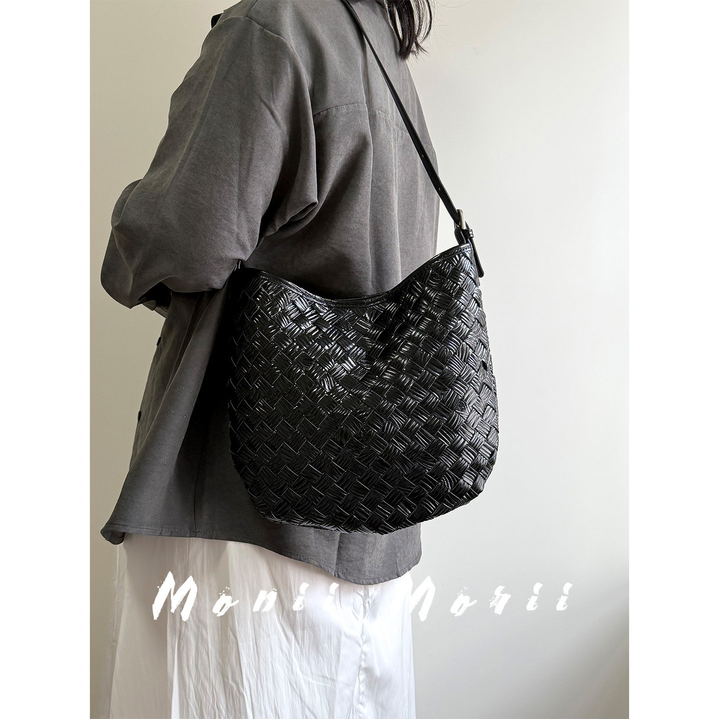 怪兽君小众法式水桶包编织托特包头层牛皮腋下包通勤斜挎包真皮潮