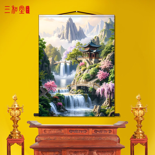 仙家堂口山水画仙堂背景挂画东北堂屋风水画小桥流水供奉无活物画 - 封面