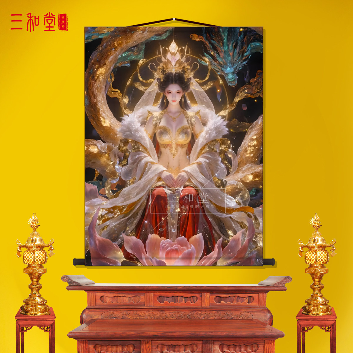 双龙庇佑龙女龙仙画像龙公主风水招财中式吉祥客厅丝绸布玄关挂画,家居饰品,国画,淘宝优惠券,粉丝福利购,淘宝优惠卷