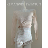 修身 纯欲风两件套装 浅粉罩衫 显瘦连体泳衣女泡温泉新款 樱花草