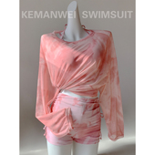 微胖女孩显瘦遮肉宽松罩衫 馨粉云朵 海边度假温泉三件套泳衣女